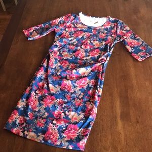 Teal floral fitted maternity dress - PinkBlush